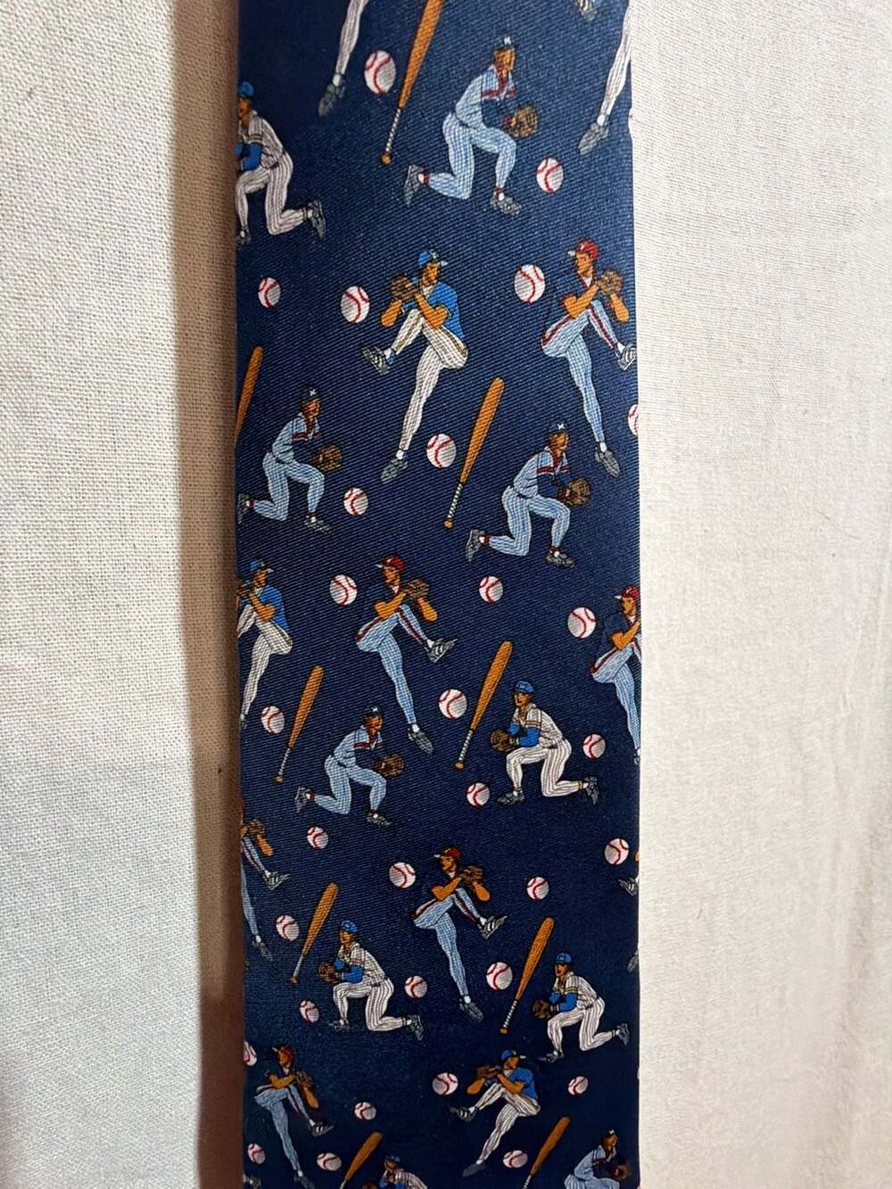 Utopia Baseball Player Pattern Necktie Navy Blue